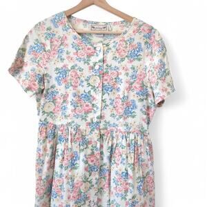 Vintage 90s Ashley Dress Womens Small Cotton Cottagecore Floral Prairie Modest